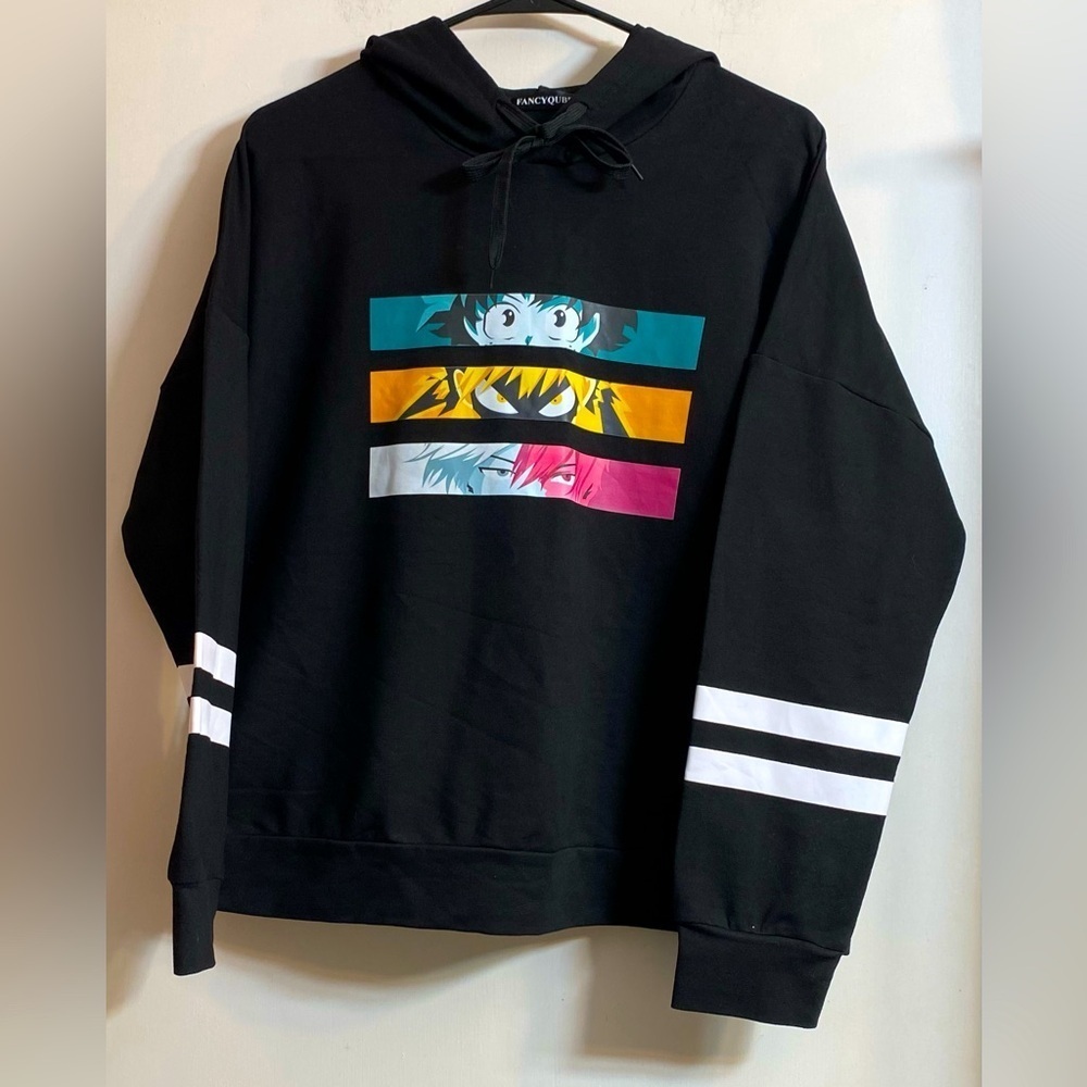 Black Graphic Women's Sweater Anime My Hero Academia Manga Stripe